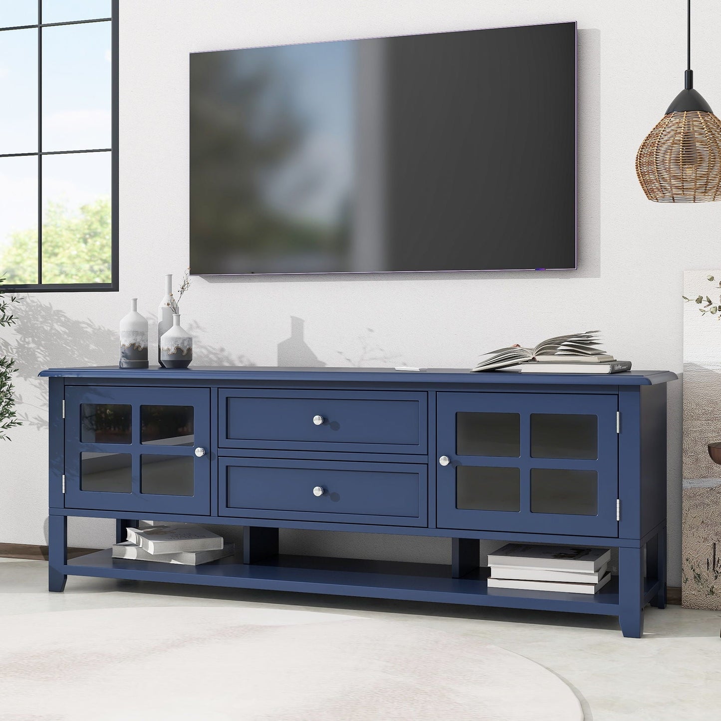 TV Stand With Dual Drawers and Hidden Storage