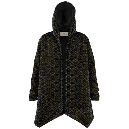 Black and Gold Sacred Geometry Flower Cuddle Cloak | Unisex Minky Sherpa Lined Hooded Coat | Women and Mens Festival Coat | Mountain Fashion