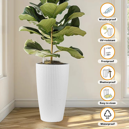 Set of 2 Faux Rattan Tall Planters with Automatic Watering System