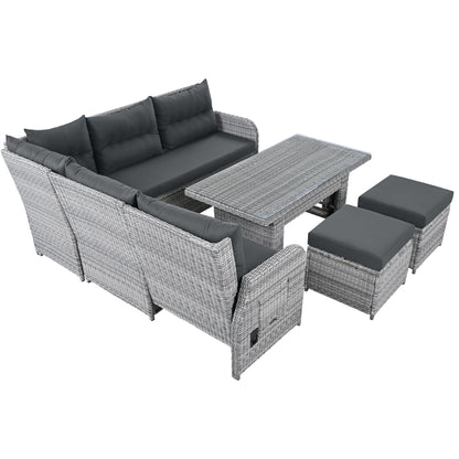 Outdoor Furniture Set Patio Rattan with Recliners and Tables