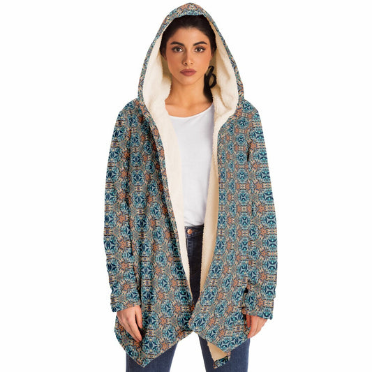 Mystic Mirror Cuddle Cloak |  Orange, Blue Face | Unisex Minky Sherpa Lined Hooded Coat | Women and Mens Festival Coat | Mountain Fashion
