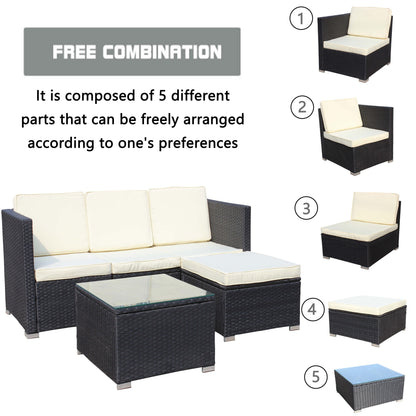 Outdoor 5-Piece PE Rattan Wicker Patio Sofa Set with Coffee Table
