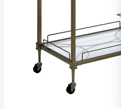 Aditya Mirrored & Antique Brass Finish Serving Cart