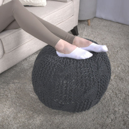 Bordeaux Knitted Cotton Round Pouf