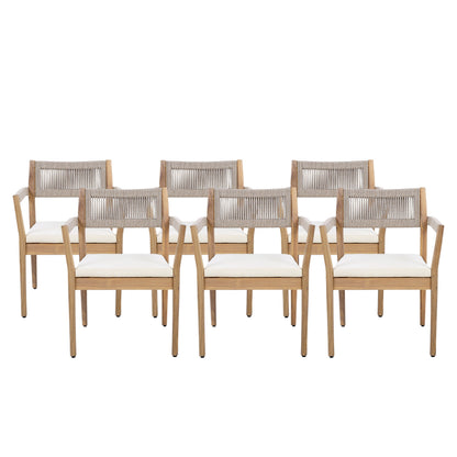 Braided Acacia Wood Outdoor Dining Chairs Set of 2 – Teak Look with Beige Rope & Cream Cushions
