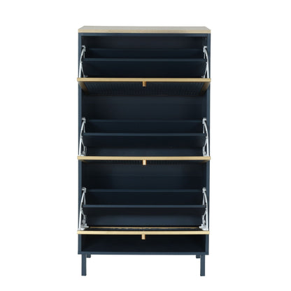 Modern Rattan 3 Door Shoe Rack Cabinet for Entryway