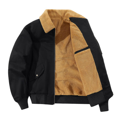 Men's American-style Fleece-lined Warm Pure Cotton Washed Jacket