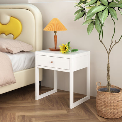 Nightstand With Drawer - Minimalist White Bedside Table