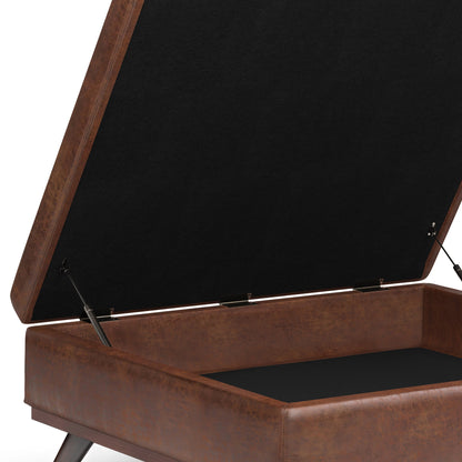 Owen XL Square Coffee Table Storage Ottoman - Distressed Saddle Brown
