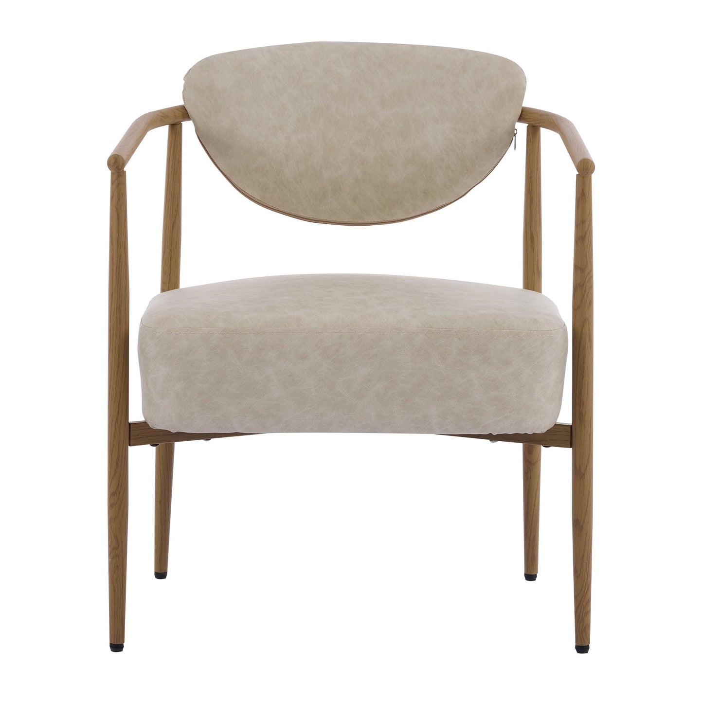 Beige PU Leather Dining Room Chair with Metal Frame