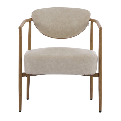 Beige PU Leather Dining Room Chair with Metal Frame