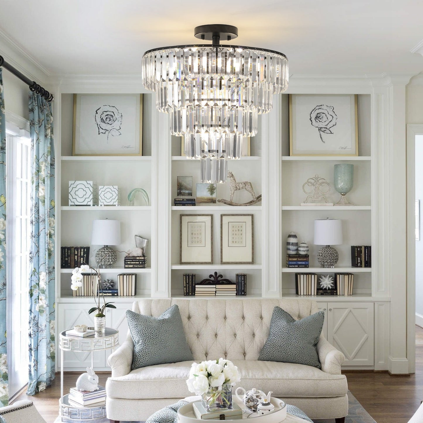 20" Black Crystal Chandelier Ceiling Light