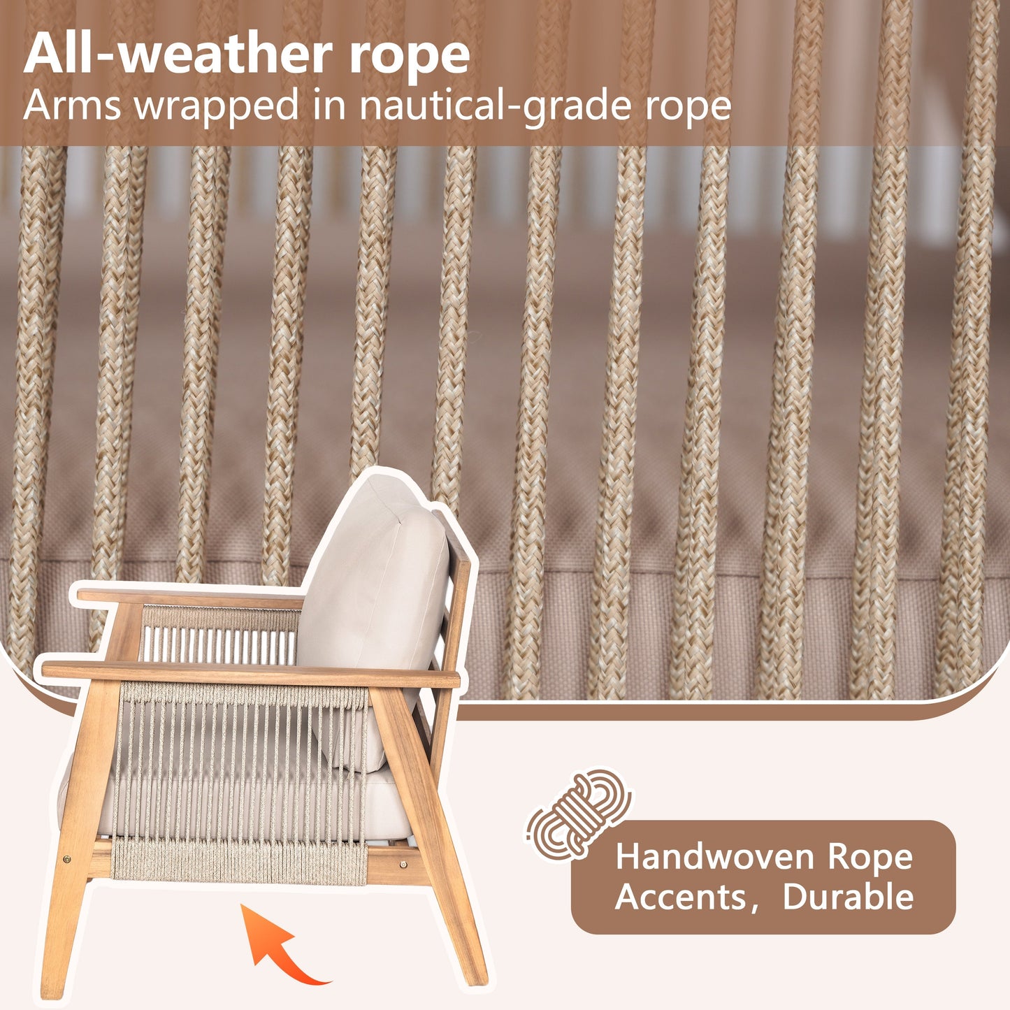 Outdoor 4pc Acacia Wood and Rope Sectional Patio Sofa Set