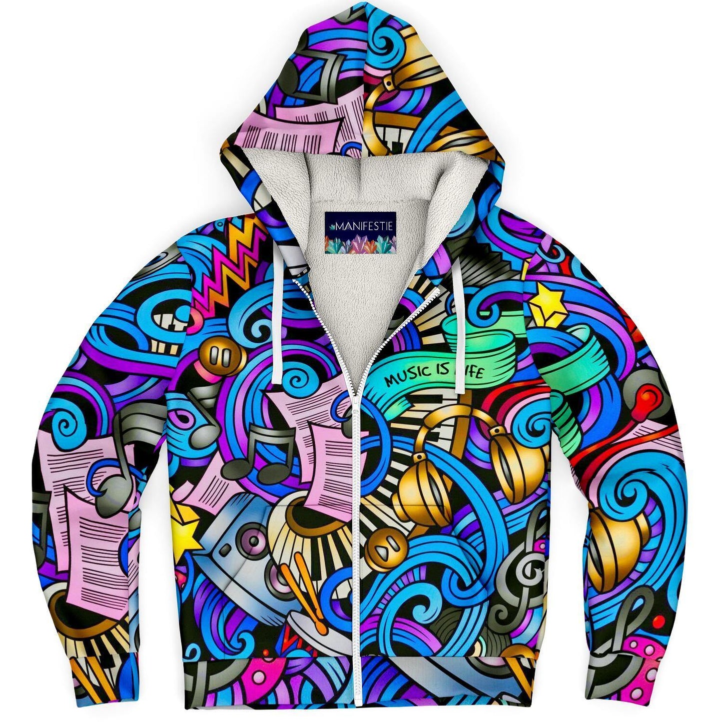 Music Is Life Premium Sherpa Lined Zip Hoodie