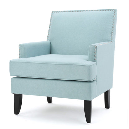 Serenada Upholstered Fabric Club Chair With Nailhead Trim And Tapered Birch Legs