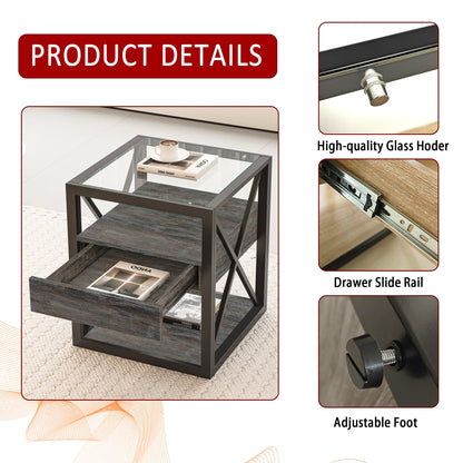 Set of 2 Modern End Tables with Drawer - Nightstand