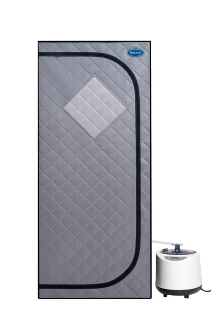 Full Size Portable Grey Steam Sauna tent–Personal Home Spa, with Steam Generator, Remote Control, Foldable Chair, Timer and PVC Pipe Connector Easy to Install.Fast heating, with FCC Certification