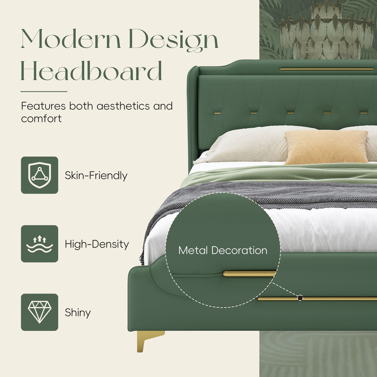 Queen Size Leather Bed Frame with Wingback Headboard & Footboard