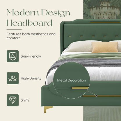 Queen Size Leather Bed Frame with Wingback Headboard & Footboard