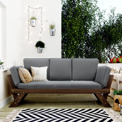 TOPMAX Outdoor Adjustable Patio Wooden Daybed Sofa Chaise Lounge with Cushions