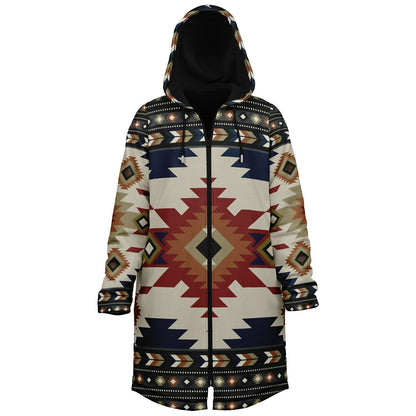 Izel Aztec Tribal Cuddle Coat | Unisex Minky Sherpa Lined Coat with Hood, Zipper and Pockets | Women and Mens Festival Coat | Mountain Fashion