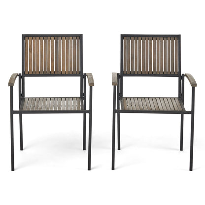 Vermilion Outdoor Dining Chair With Vertical Slat And Wooden Arm