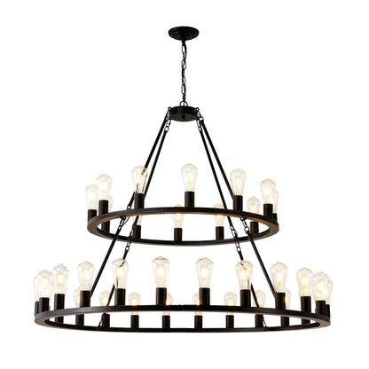 52 Inch Black Wagon Wheel Chandelier, 36-Lights