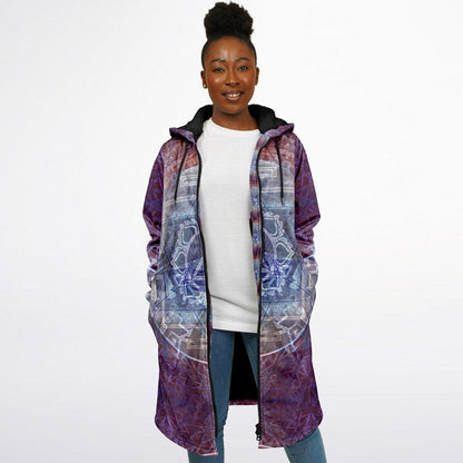 Sacred Violet Cuddle Coat | Unisex Minky Sherpa Lined Coat with Hood, Zipper and Pockets | Women and Mens Festival Coat | Mountain Fashion