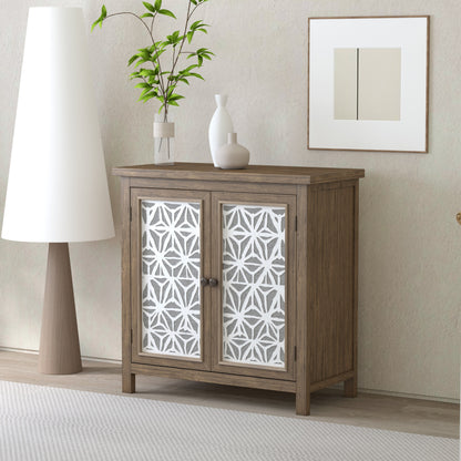 Rustic Natural Aged Brown Solid Wood Transitional Storage Cabinet – 31.89'