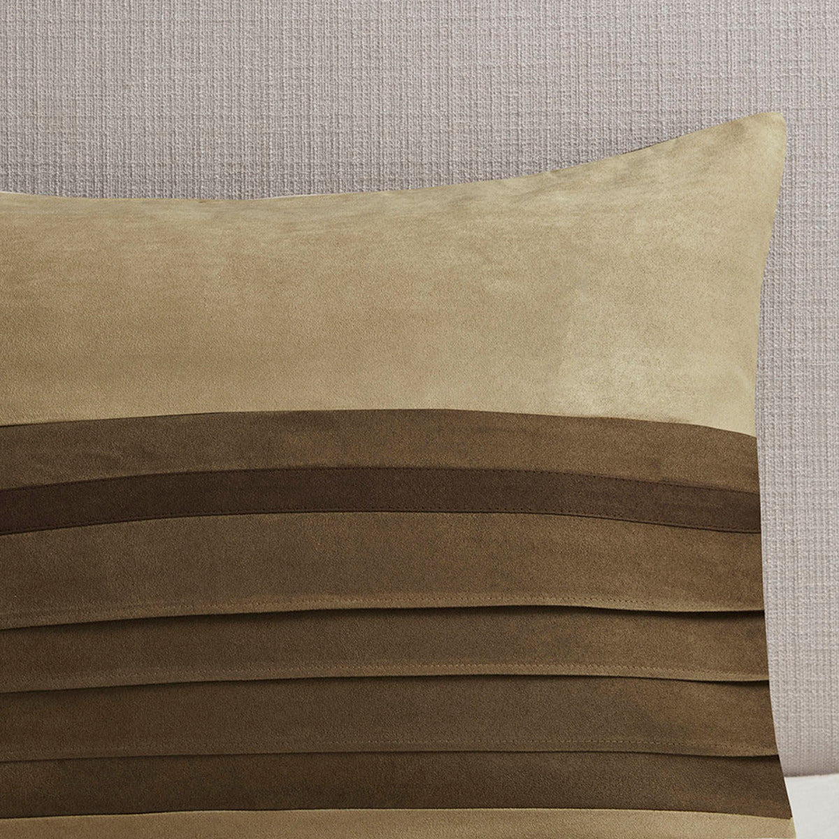 7 PC Pieced Faux Suede Comforter Set Natural Cal King