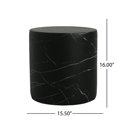 Contemporary Outdoor Lightweight Concrete MGO Side/End Table with Black Marble Finish