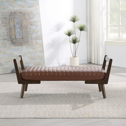 Mid-Century Bench With Wood Legs