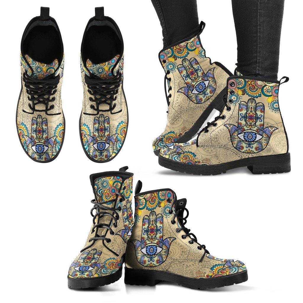 Desert Hamsa  Memory Foam Boots | All Season Lace Up Boots | Vegan Leather Combat Boot
