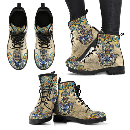 Desert Hamsa  Memory Foam Boots | All Season Lace Up Boots | Vegan Leather Combat Boot