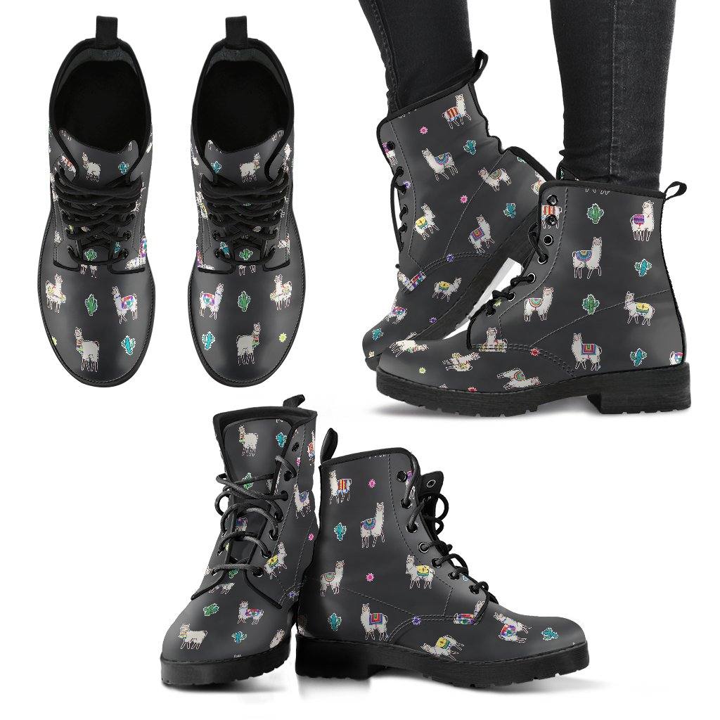 Llama Llama  Memory Foam Boots | All Season Lace Up Boots | Vegan Leather Combat Boot