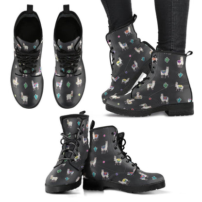 Llama Llama  Memory Foam Boots | All Season Lace Up Boots | Vegan Leather Combat Boot