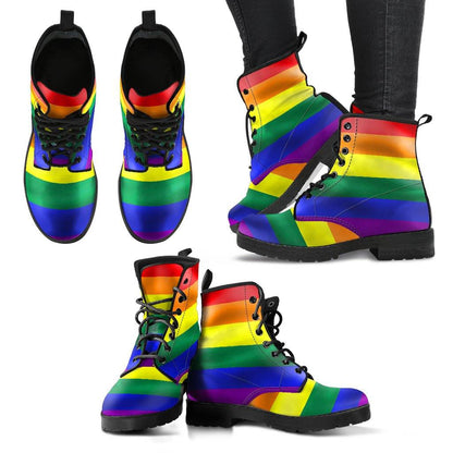 Rainbow Pride  Memory Foam Boots | LGBTQIA+ All Season Lace Up Boots | Vegan Leather Combat Boot