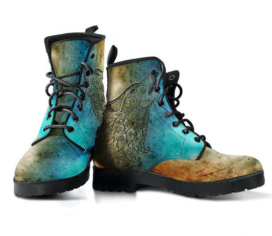 Tribal Wolf  Memory Foam Boots | All Season Lace Up Boots | Vegan Leather Combat Boot