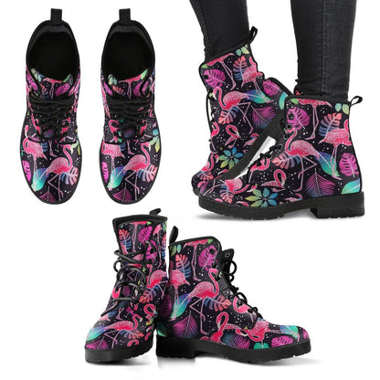 Flamingo Tropics  Memory Foam Boots | All Season Lace Up Boots | Vegan Leather Combat Boot
