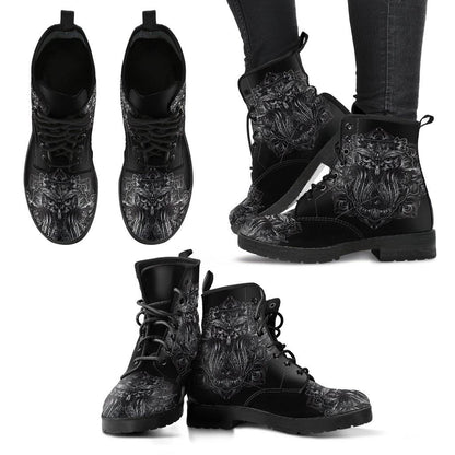 Black Owl  Memory Foam Boots | All Season Lace Up Boots | Vegan Leather Combat Boot