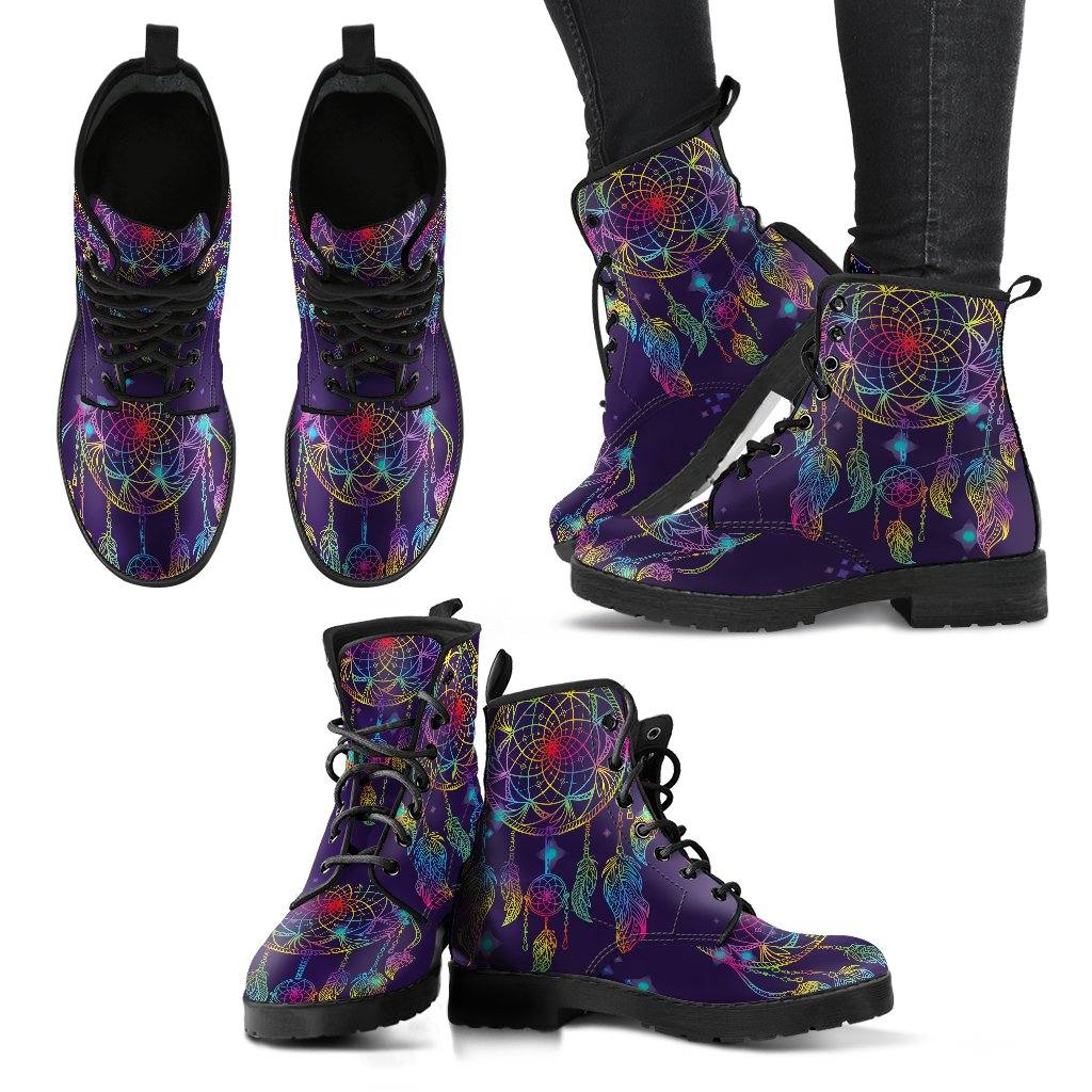 Purple Dreamcatcher  Memory Foam Boots | All Season Lace Up Boots | Vegan Leather Combat Boot