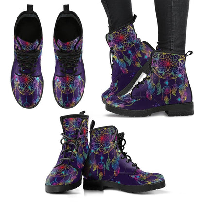 Purple Dreamcatcher  Memory Foam Boots | All Season Lace Up Boots | Vegan Leather Combat Boot