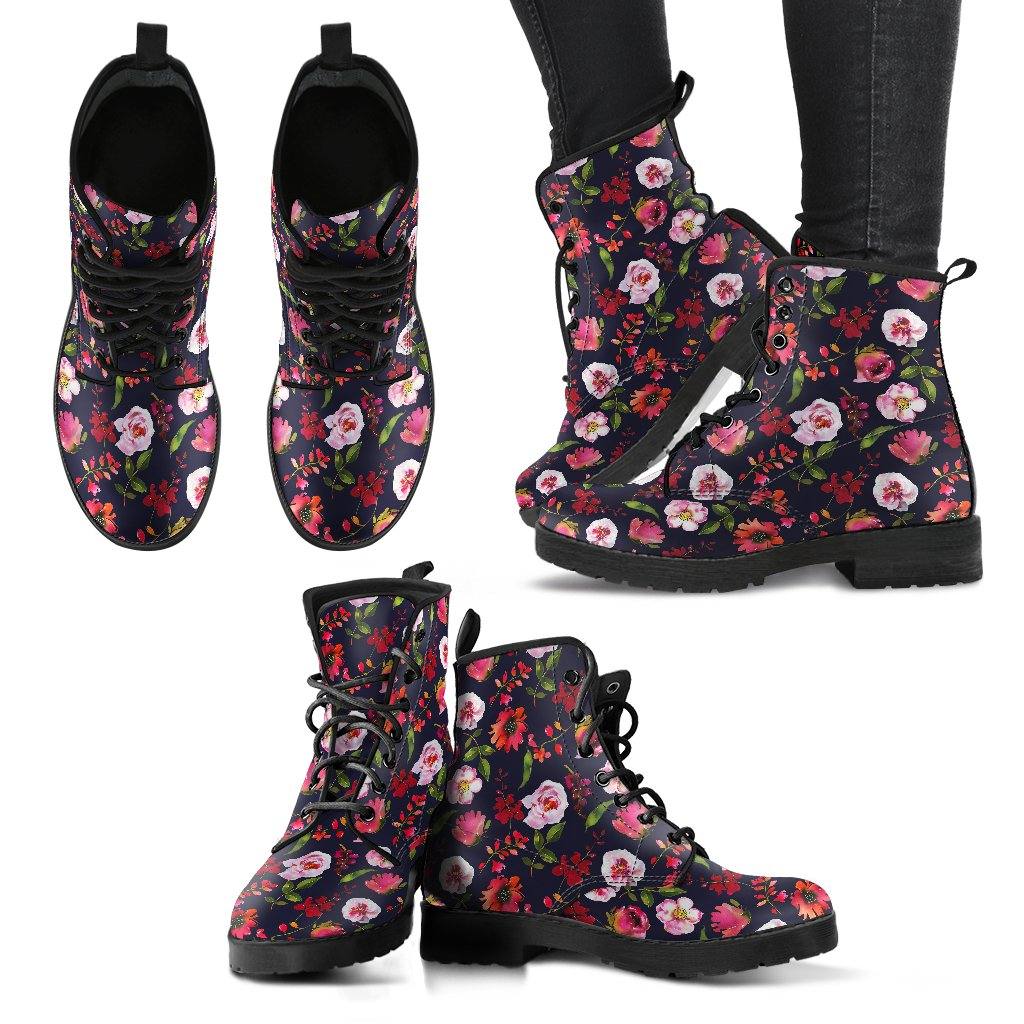 Pastel Floral Blush  Memory Foam Boots | All Season Lace Up Boots | Vegan Leather Combat Boot