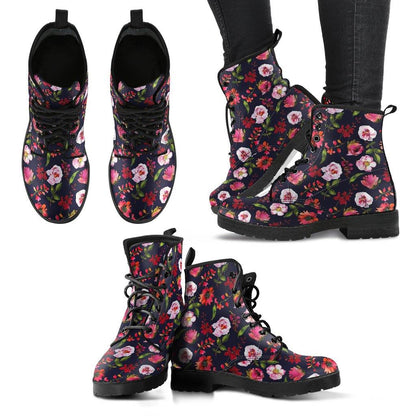 Pastel Floral Blush  Memory Foam Boots | All Season Lace Up Boots | Vegan Leather Combat Boot