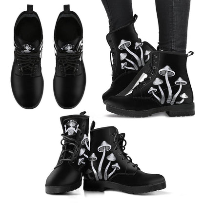 B&W Mushroom  Memory Foam Boots | All Season Lace Up Boots | Vegan Leather Combat Boot