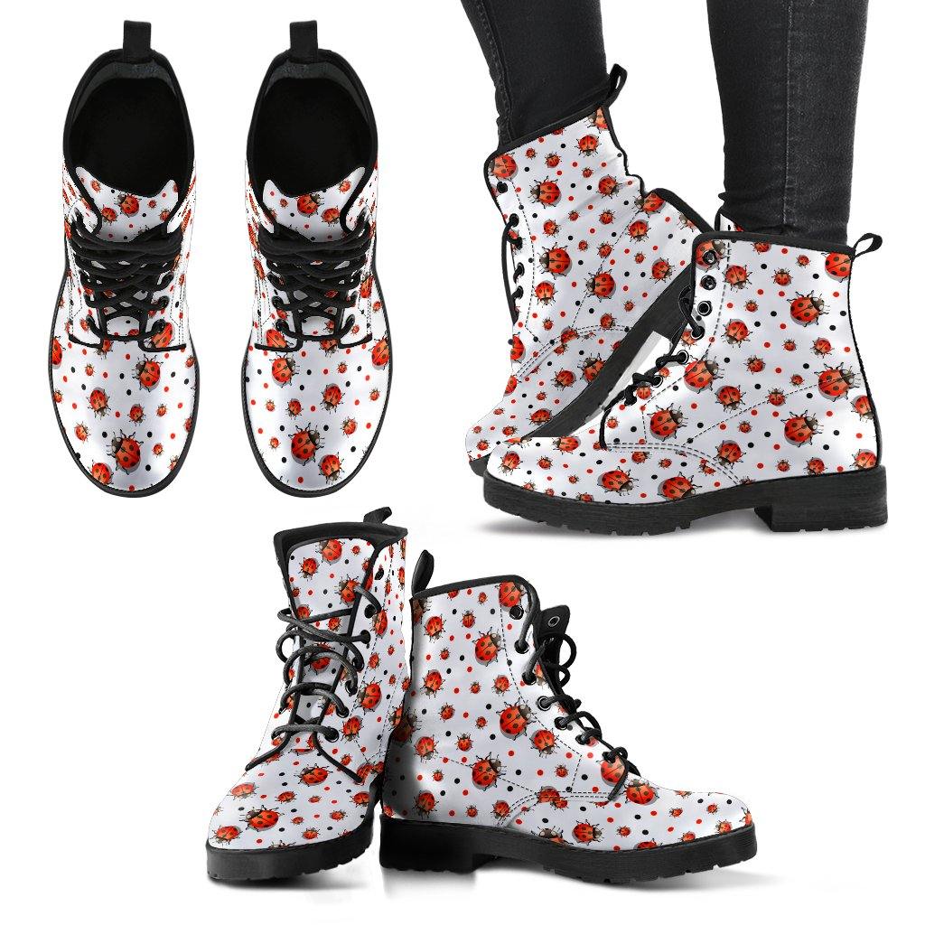 Ladybug  Memory Foam Boots | All Season Lace Up Boots | Vegan Leather Combat Boot