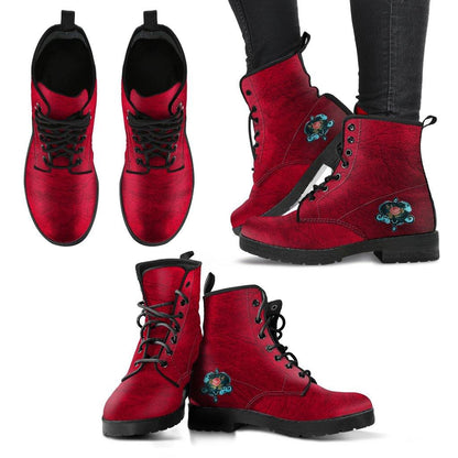 Red Steampunk  Memory Foam Boots | All Season Lace Up Boots | Vegan Leather Combat Boot