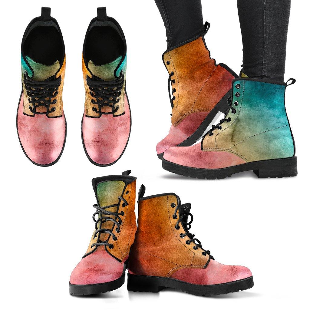 Sunset Grunge  Memory Foam Boots | All Season Lace Up Boots | Vegan Leather Combat Boot