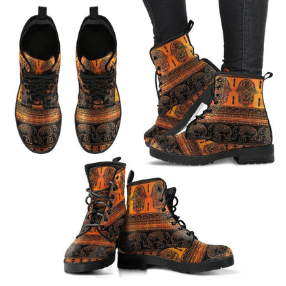 Elephant Hamsa  Memory Foam Boots | All Season Lace Up Boots | Vegan Leather Combat Boot