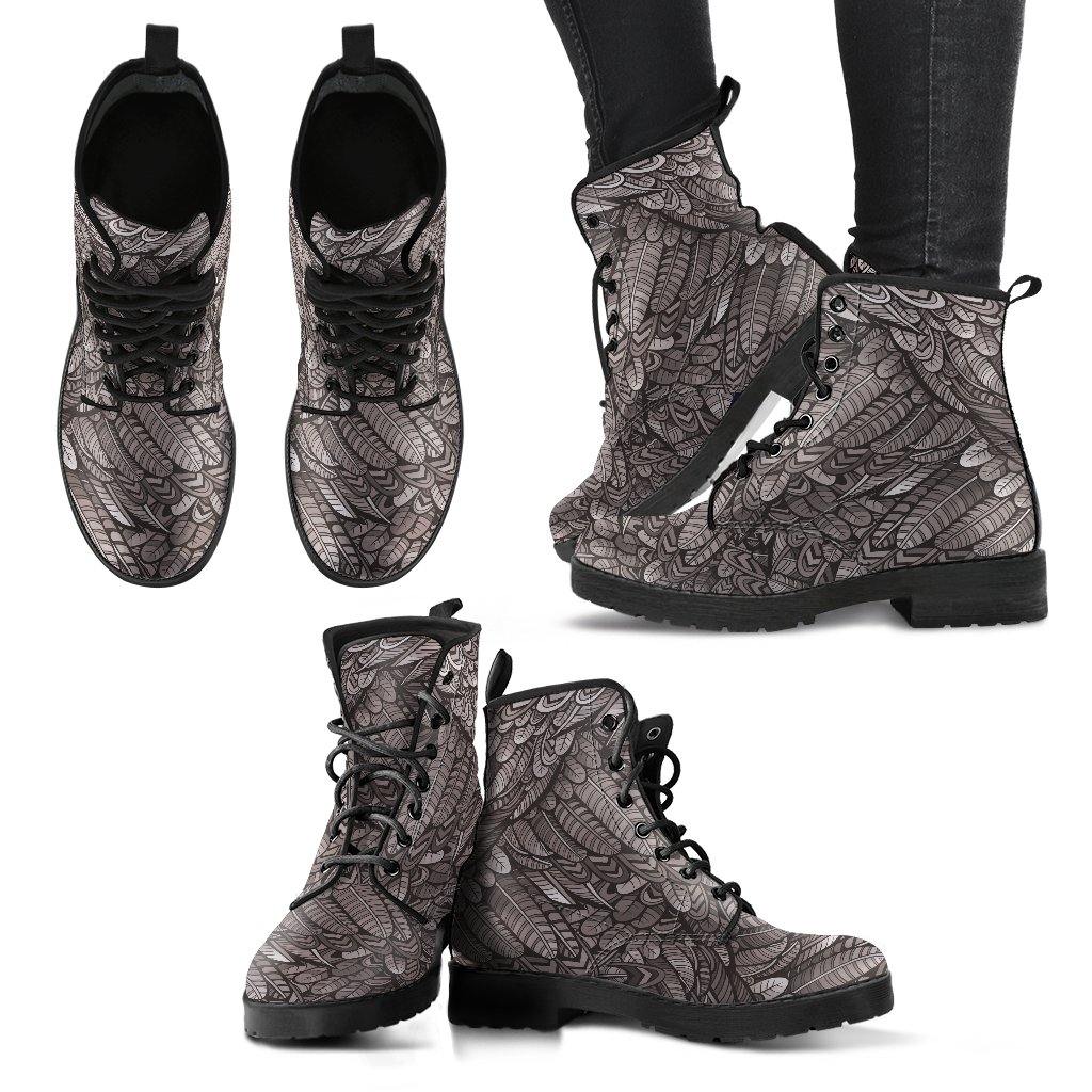Neutral Feathers  Memory Foam Boots | All Season Lace Up Boots | Vegan Leather Combat Boot